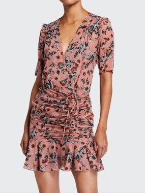 Veronica Beard Dakota Floral Mauve Metallic Silk Mini Dress